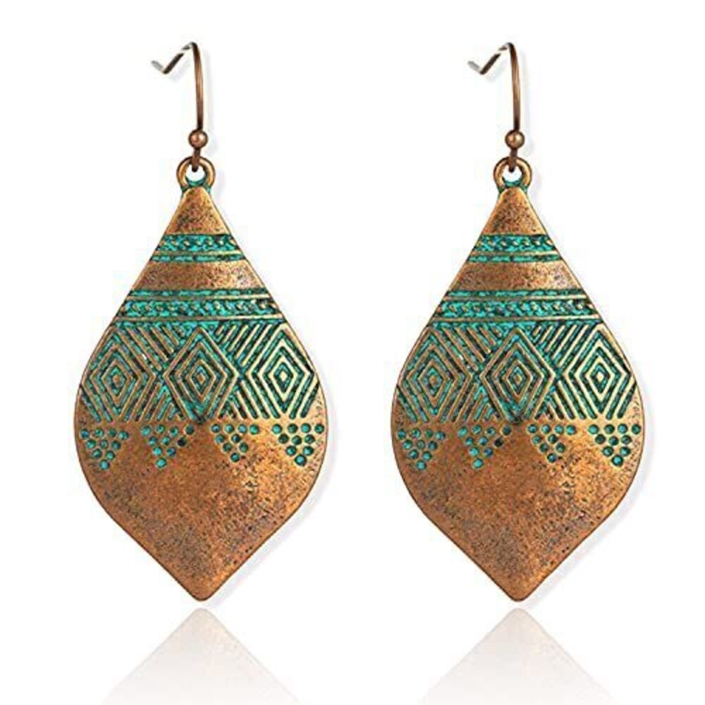 9707 Handmade Vintage leaf Earrings Bohemian Hammered & Engraved Earrings